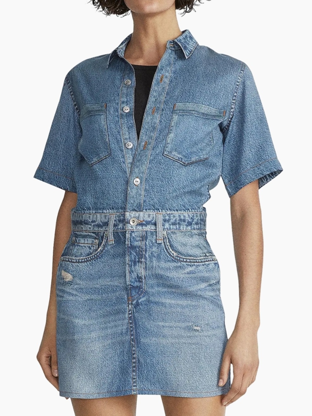 Rag & Bone Liquid Miramar Denim-Look Minidress - Size XS
